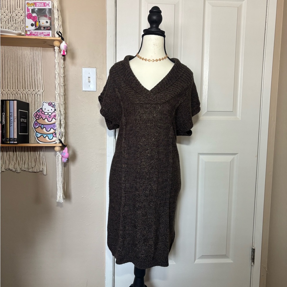Pink Rose Chocolate Knit Sweater Dress